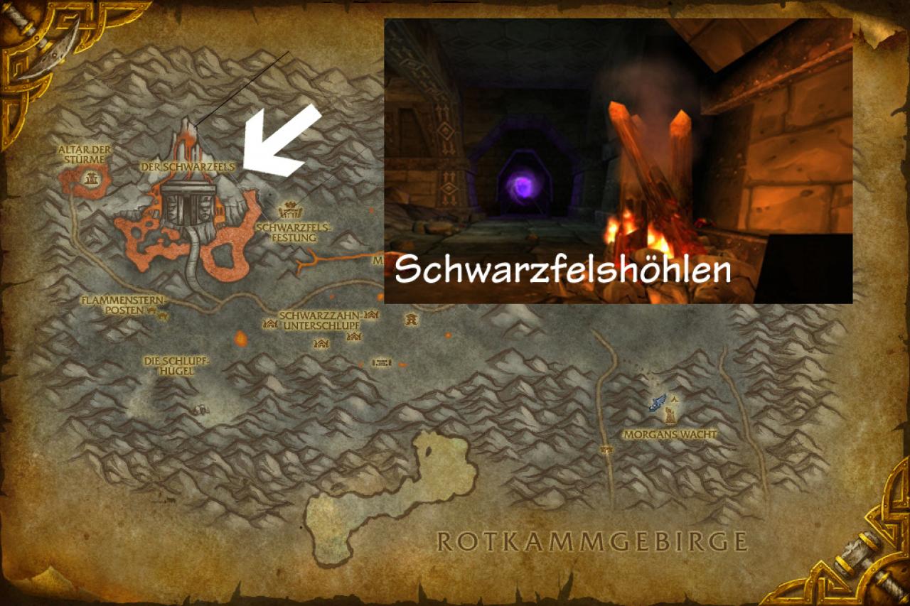 [09/12/2010] Der Eingang in die Cataclysm-Instanz Schwarzfelshöhlen.