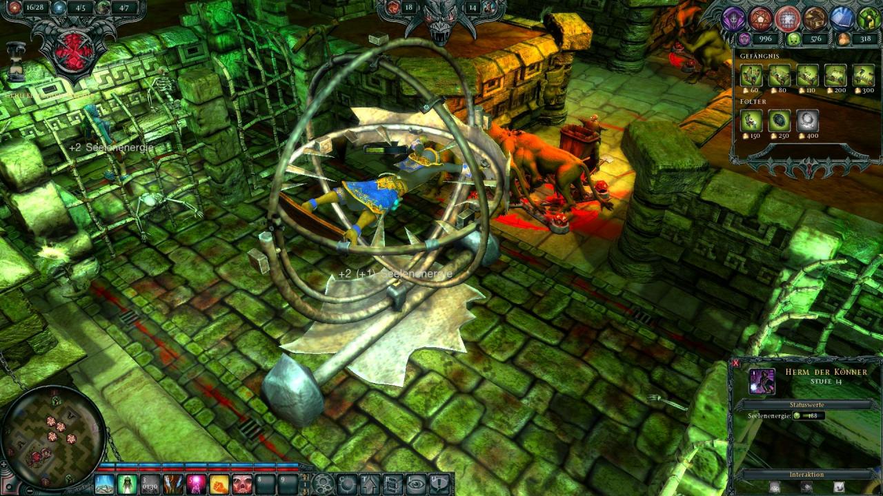 [26/01/2011] Im späteren Spielverlauf können Sie die Effektivität Ihres Dungeons mit Hilfsmitteln steigern. Hier: ein Foltergerät.