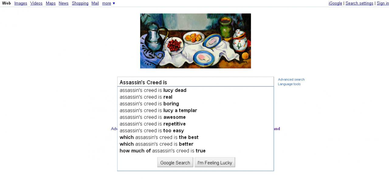 [19/01/2011] Gibt man bei Google Games, Publisher oder die Namen einiger Charaktere ein, erhält man zum Teil die abstrusesten Vorschläge. Hier eine Auswahl. (4)