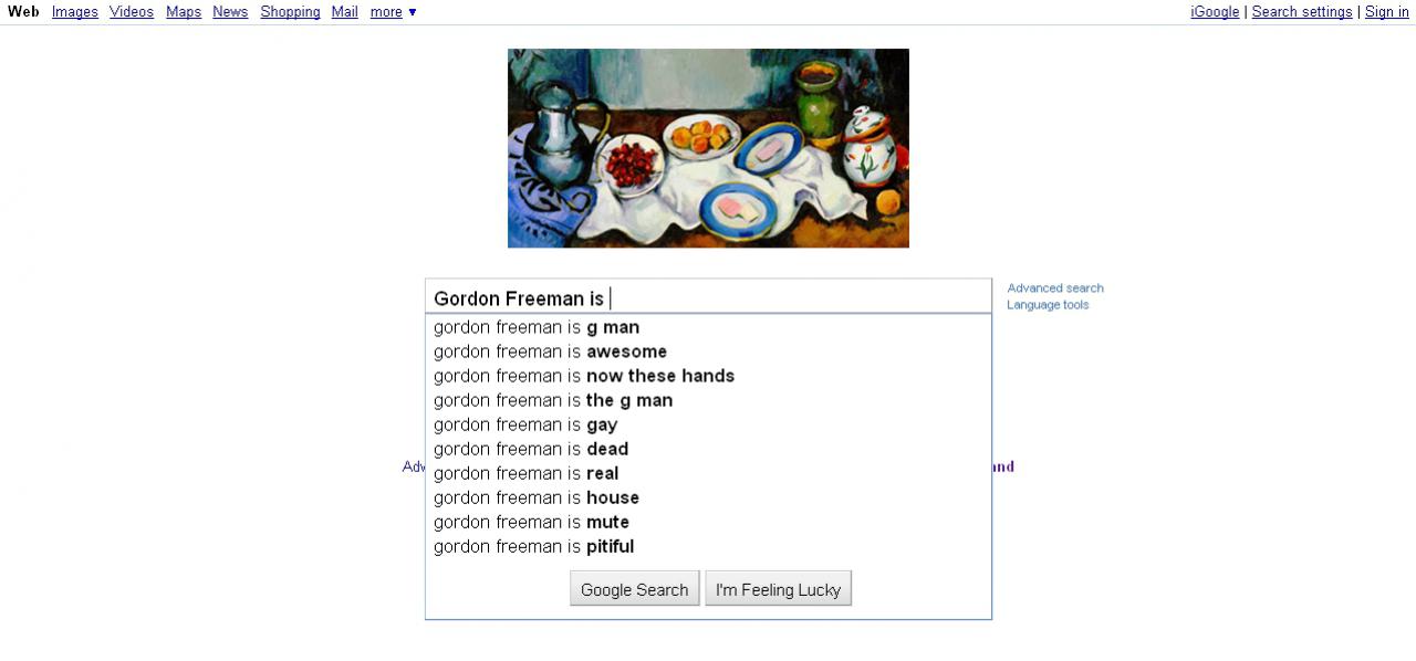 [19/01/2011] Gibt man bei Google Games, Publisher oder die Namen einiger Charaktere ein, erhält man zum Teil die abstrusesten Vorschläge. Hier eine Auswahl. (16)