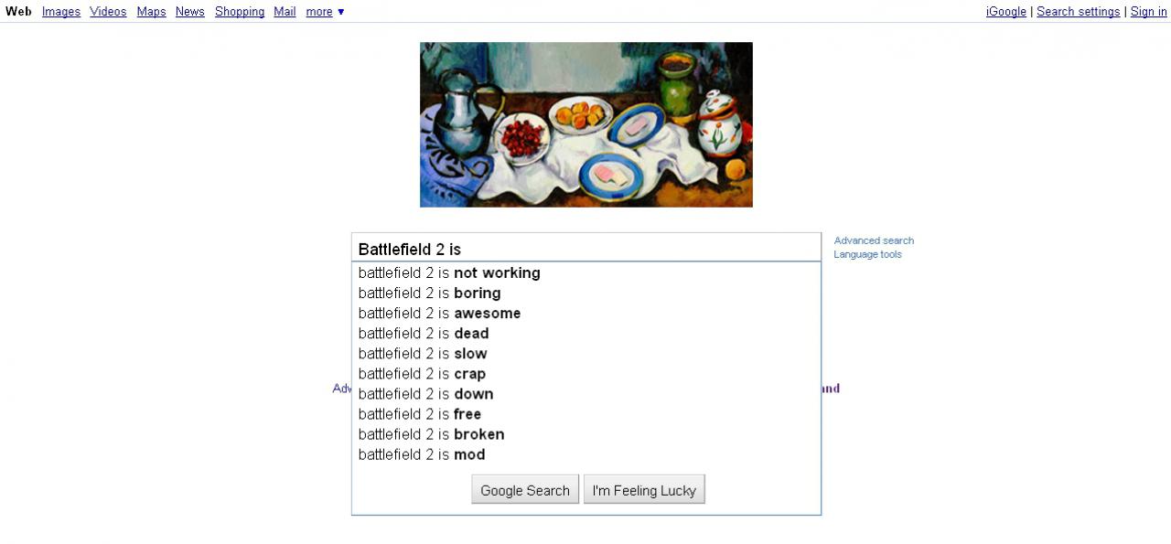 [19/01/2011] Gibt man bei Google Games, Publisher oder die Namen einiger Charaktere ein, erhält man zum Teil die abstrusesten Vorschläge. Hier eine Auswahl. (31)