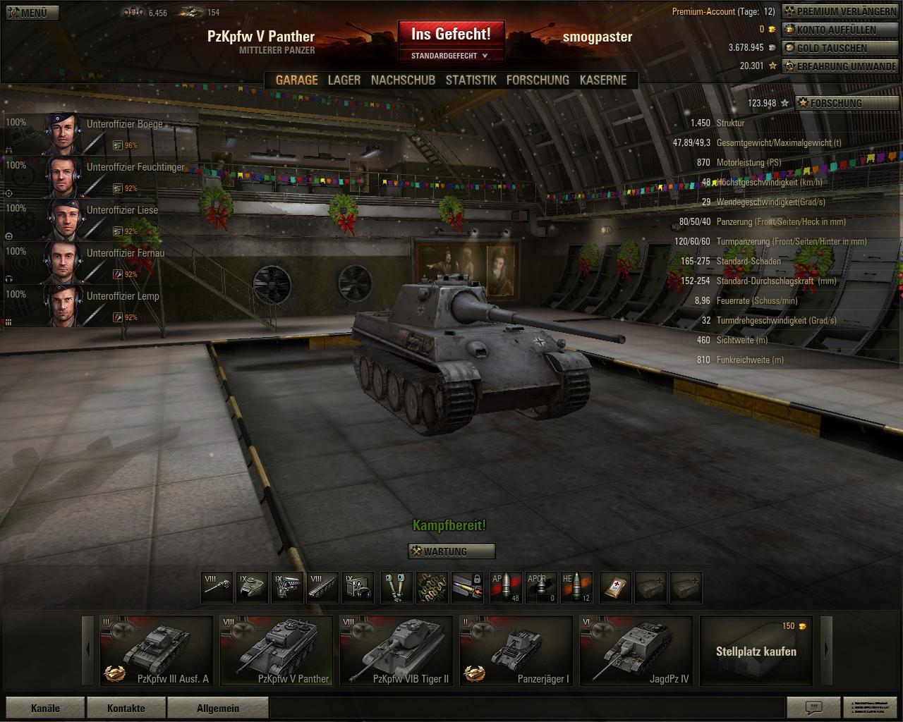 [24/01/2011] Die Garage in World of Tanks ist der Ausgangspunkt für alle Aktionen.