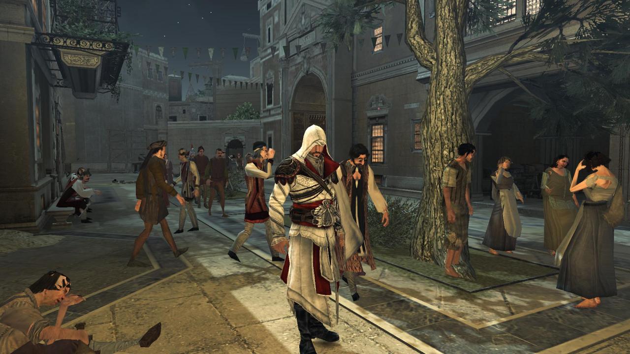 [18/02/2011] Hier scheint es eher als würden die Bürger über ihre schlechten Charakterdetails weinen. Im Bild: Assassin's Creed: Brotherhood mit minimal Grafikeinstellungen 