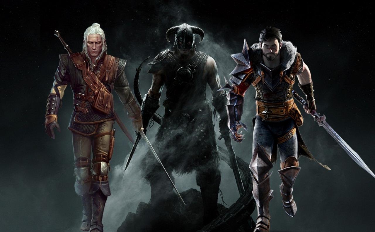[25/02/2011] Heldenvergleich von links nach rechts: Geralt aus The Witcher 2, der noch namenlose Drachenjäger aus The Elder Scrolls 5 und Hawke aus Dragon Age 2. 