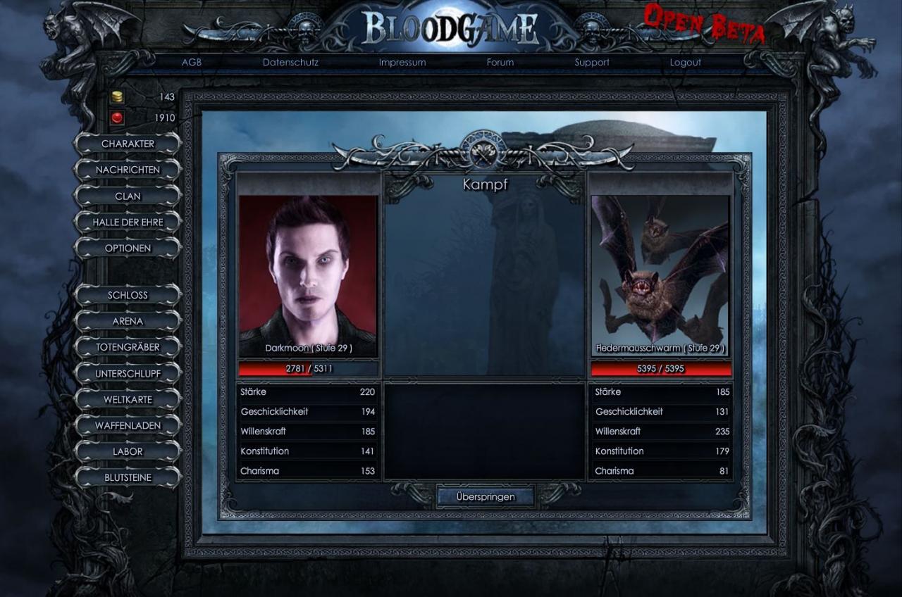 [25/03/2011] Bloodgame: Jede Mission zieht Ihnen Ausdauerpunkte ab.
