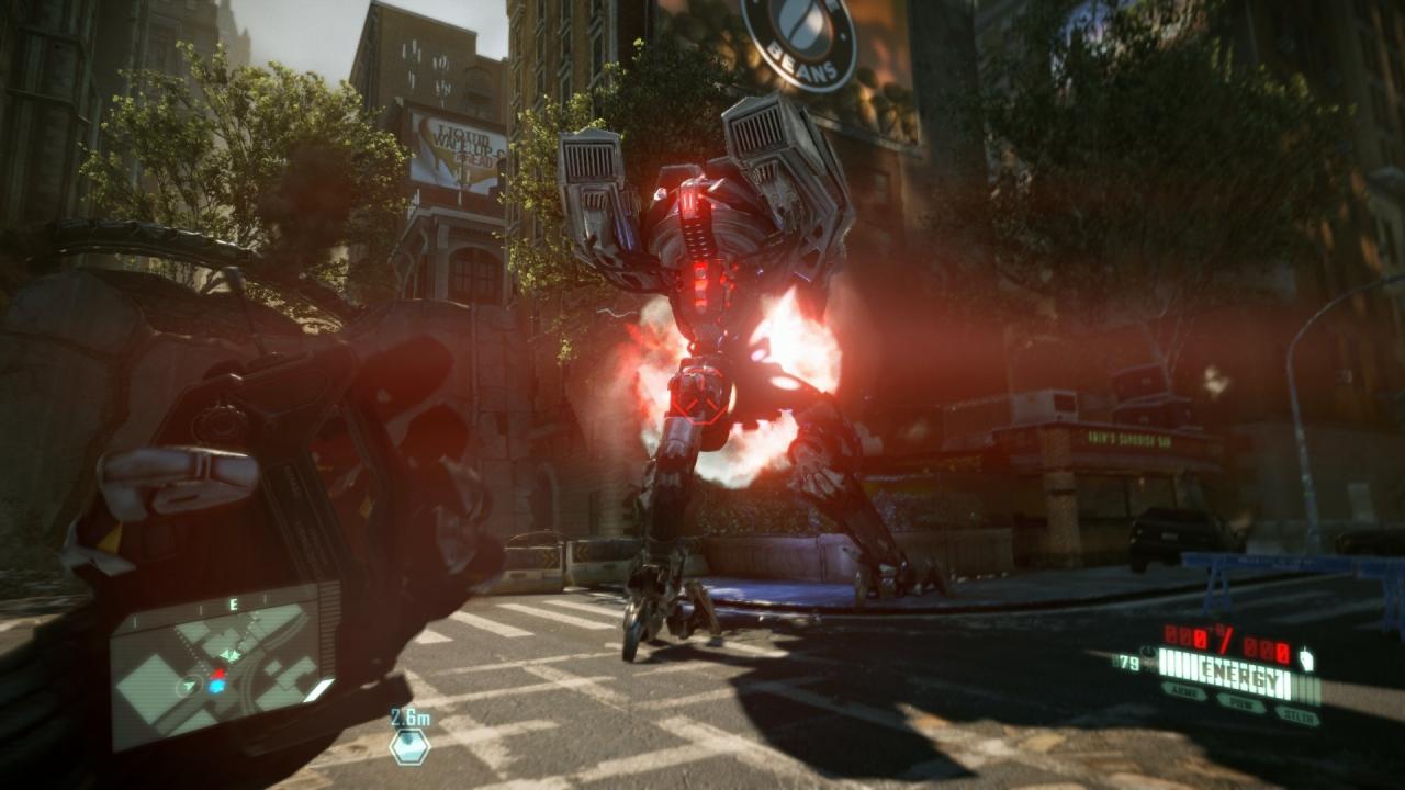 [21/03/2011] Crysis 2: Der imposante Pinger - eine Art Alien-Mech - ist der größte und mächtigste Gegner im Spiel. Hier bringen wir gerade einige C4-Ladungen an seinem Hinterteil an.