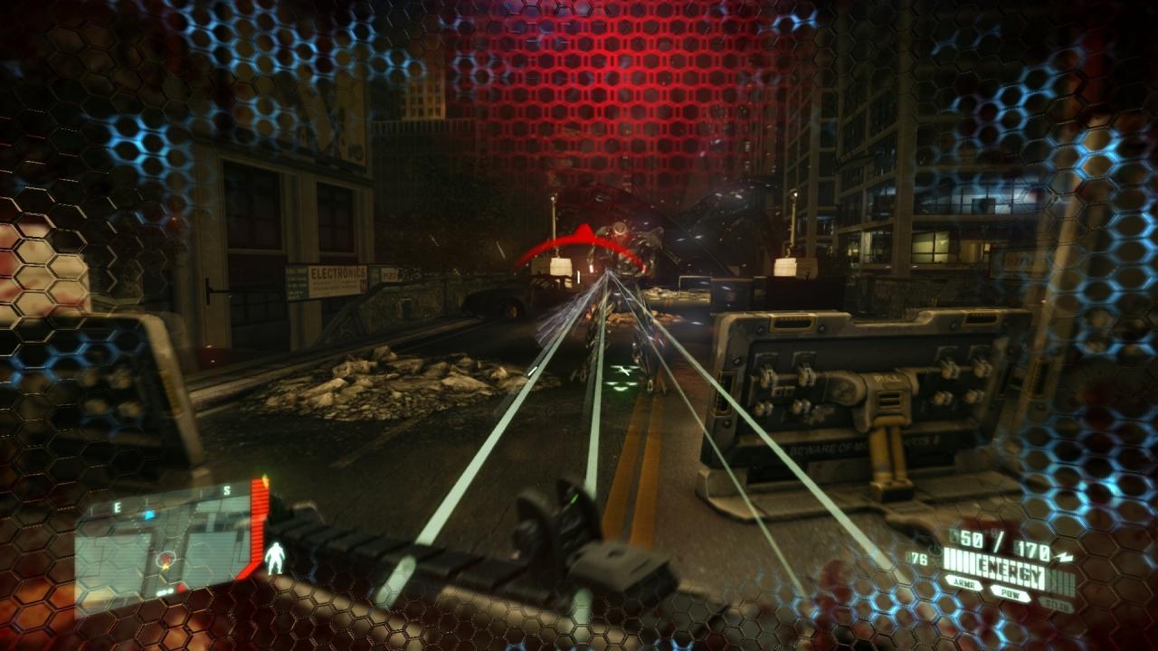 [21/03/2011] Crysis 2: Dank des Dank des Bedrohungssucher-Moduls werden die Flugbahnen feindlicher Geschosse als grüne Linien angezeigt - so erkennt man genau, wo sich der Angreifer befindet, und kann schneller reagieren.