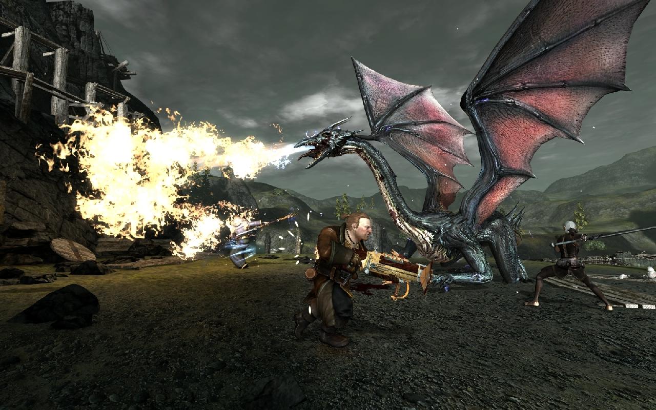 [07/03/2011] Dragon Age 2: Solchen Feuerattacken durch Drachen müssen Sie möglichst ausweichen, sonst schrumpft der Lebensbalken schnell massiv zusammen.
