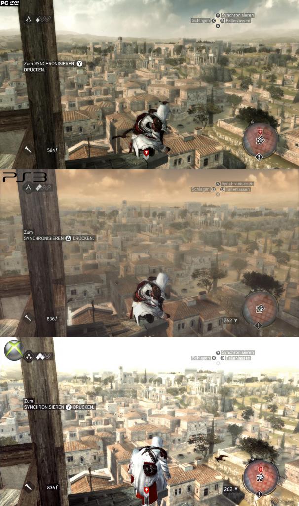 [16/03/2011] Assassin's Creed: Brotherhood - PC (oben) gegen PS3 (Mitte) und Xbox 360 (unten) im Grafikvergleich. (1)