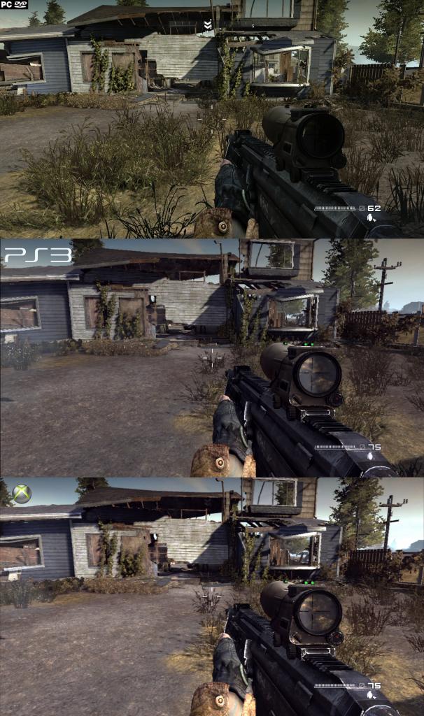 [14/03/2011] Besonders krass ist der Unterschied hinsichtlich der Umgebungsdetails. Ist in der PC-Version noch reichlich Gras zu sehen, fehlt es sowohl auf Xbox 360 als auch PS3.