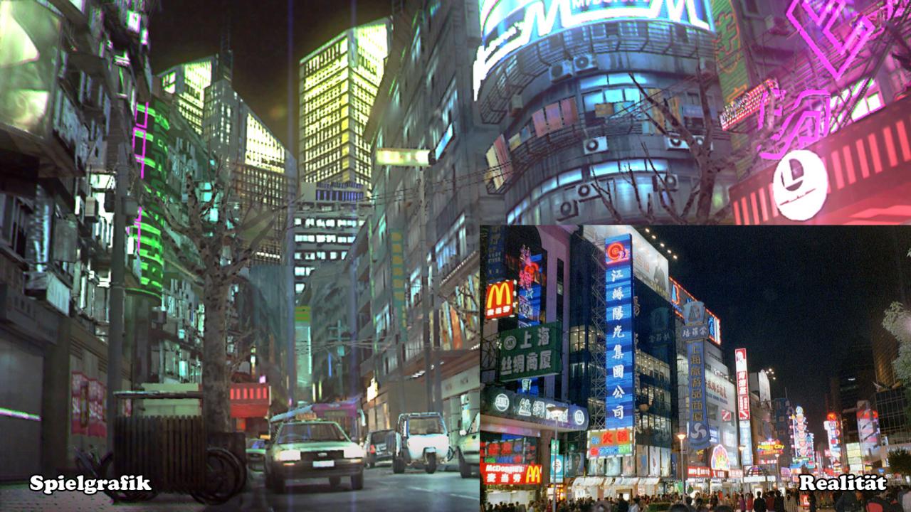 [19/04/2011] Kane und Lynch statten in ihrem zweiten Abenteuer der Weltmetropole Shanghai einen Besuch ab. Den bizzaren Filtereffekten zum Trotz sieht die virtuelle Stadt dem Original erstaunlich ähnlich (Szene aus Kane & Lynch 2).