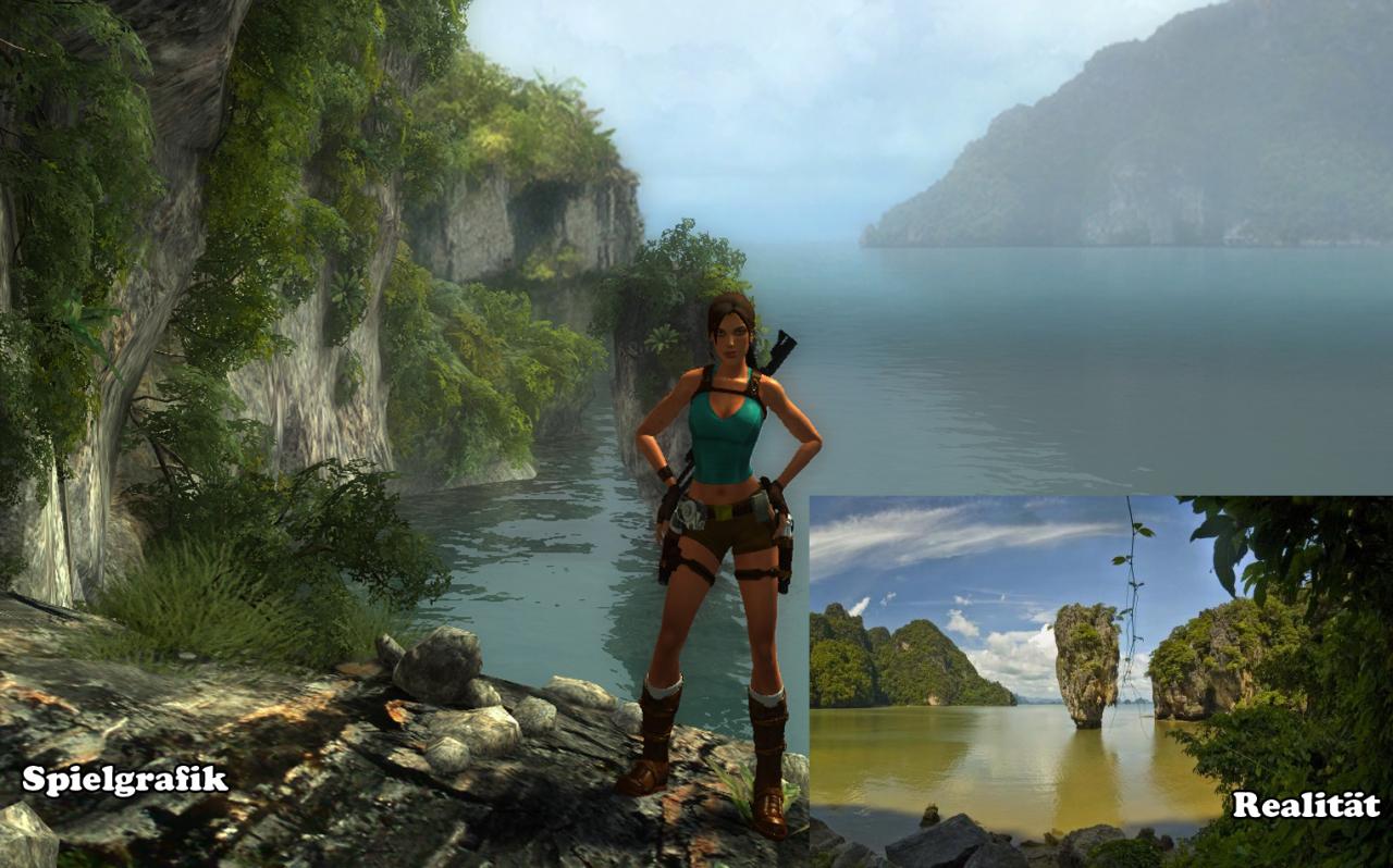 [19/04/2011] Bei der Gestaltung der Spielwelt haben sich die Tomb Raider-Schöpfer offensichtlich auch an paradiesischen Orten in Thailand orientiert. Im Hintergrund erkennt man den sogenannten James Bond-Felsen Khao Ta-Pu.