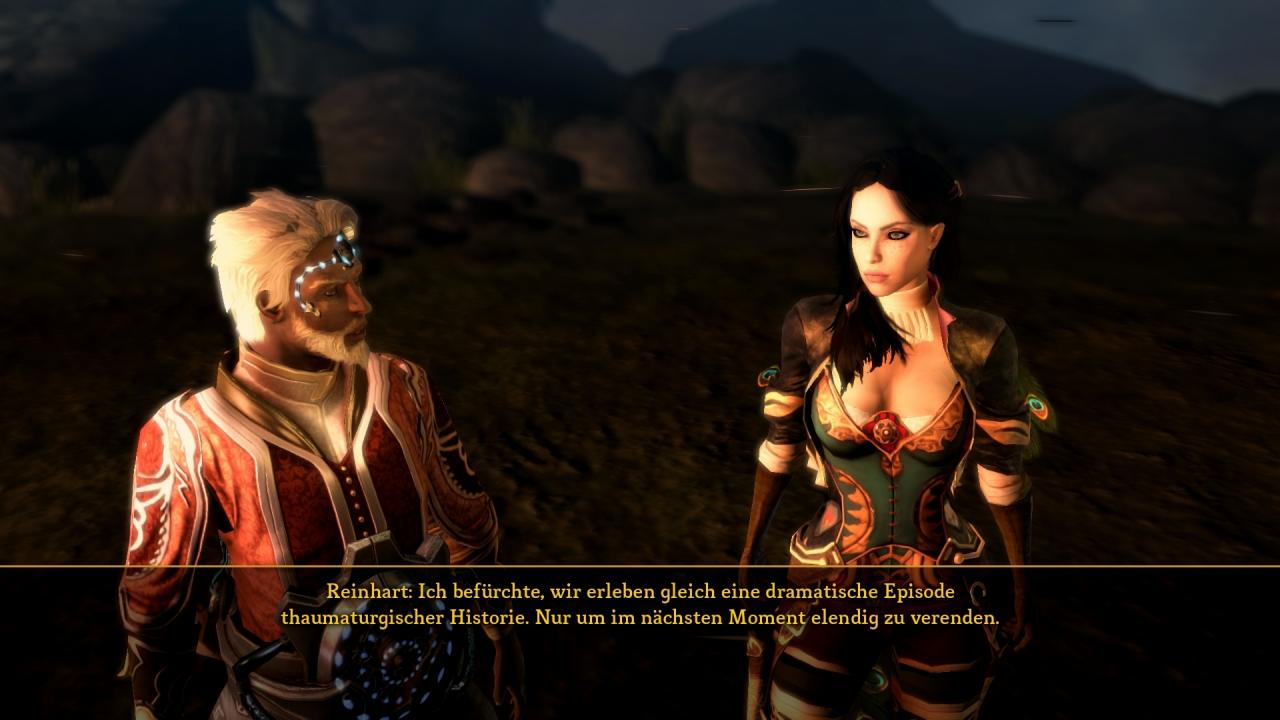 [17/06/2011] Dungeon Siege 3: Insgesamt überzeugen die Dialoge. Die Gestik der Charaktere erinnert allerdings eher an Roboter als an Menschen.