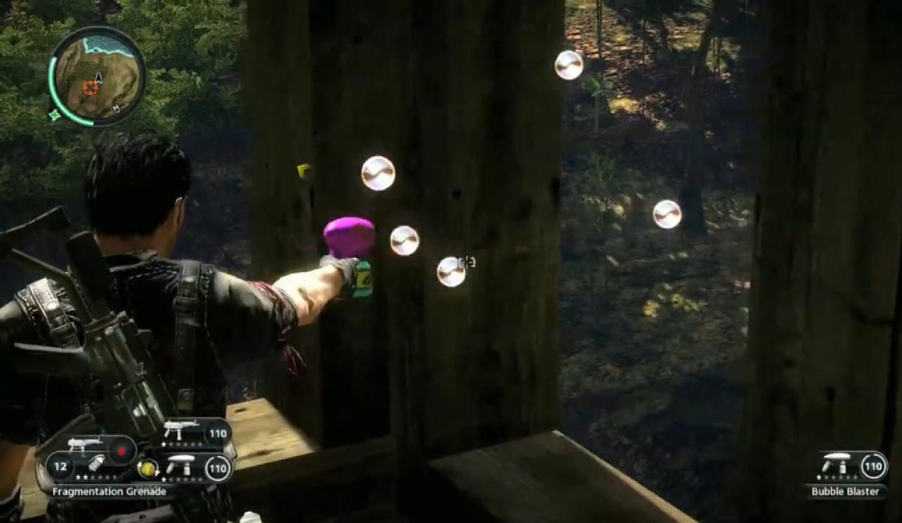 [12/07/2011] Bubble Blaster (Just Cause 2) - Drogenbarone und schwerbewaffene Gangster erzittern, wenn sie euch mit dem pinken Bubble Blaster in den Händen sehen. Kein Wunder, bei der Durchschlagskraft. Seifenblasen sind schließlich viel tödlicher, als Kugeln und Raketen. Ähmm...ja, im Ernst!