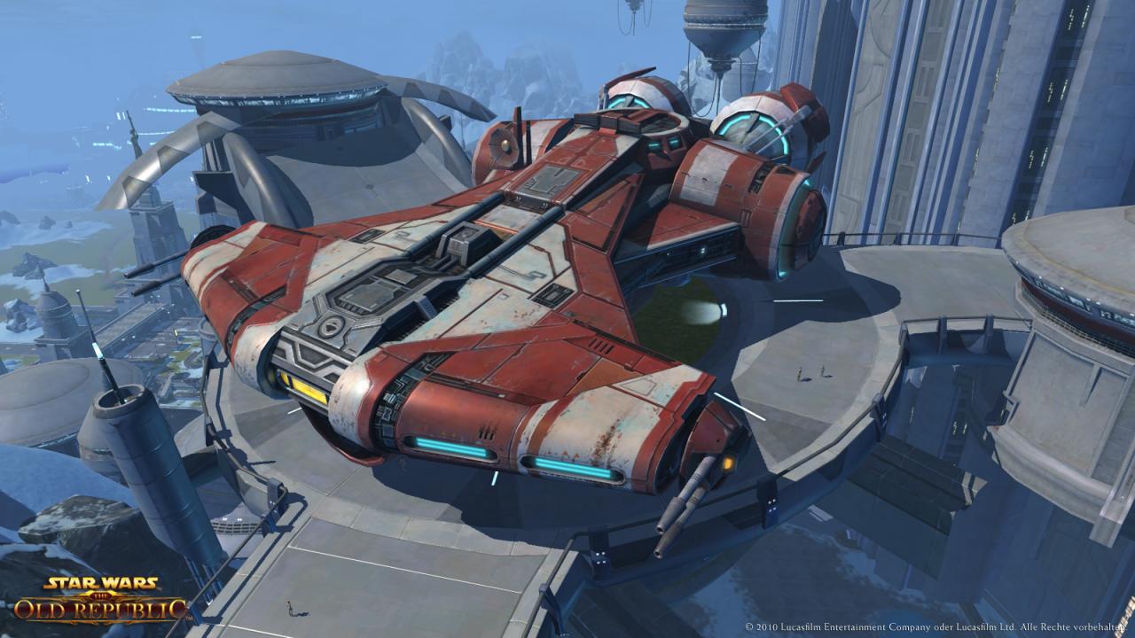 [22/07/2011] In Star Wars: The Old Republic könnt Ihr die Waffen, Schilde und den Antrieb Eures Schiffes verbessern. Für den Release ist nicht geplant, dass Ihr das äußere Erscheinungsbild oder die Inneneinrichtung ändern könnt. 