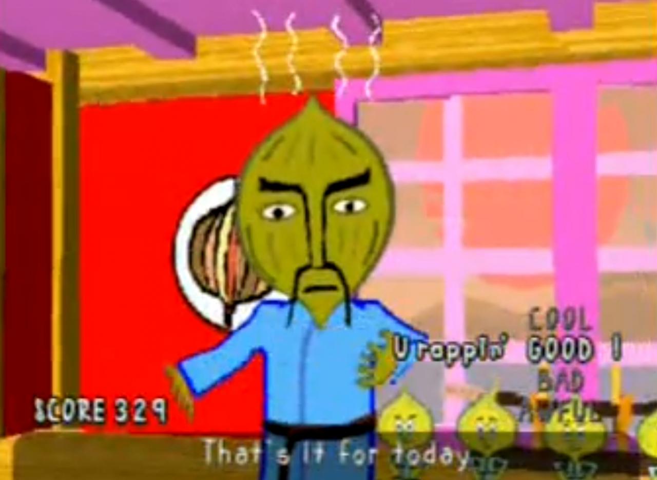 [27/09/2011] Eine Zwiebel gehört nicht unbedingt zum beliebtesten Gemüse. Stattet man dieses wie im Konsolen-Musikspiel Parappa The Rappa mit Leben und einem Bart aus, entsteht Chop Chop Master Onion. Dieser peitscht euch respekteinflößend zum Highscore!
