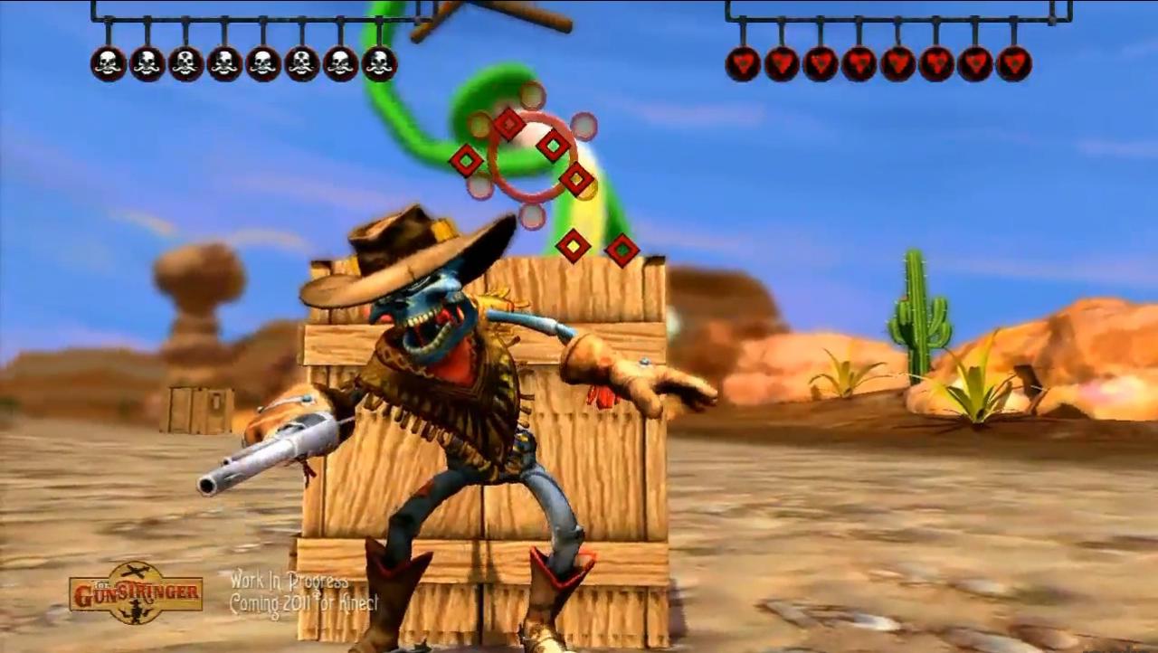 [12/09/2011] In Gunstringer steuern wir eine untote Cowboy-Marionette, die Rache an der Bande nehmen will, die sie damals im Stich gelassen hat. Mithilfe der Kinect ist es nun möglich, nur mit den Händen einen Weg durch die Western-Schießereien zu finden.