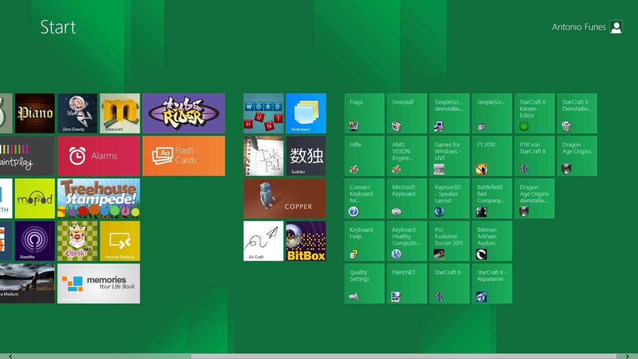 [23/09/2011] Spiele (rechte Bildhälfte) können in Windows 8 per Linksklick direkt aus Metro heraus gestartet werden.