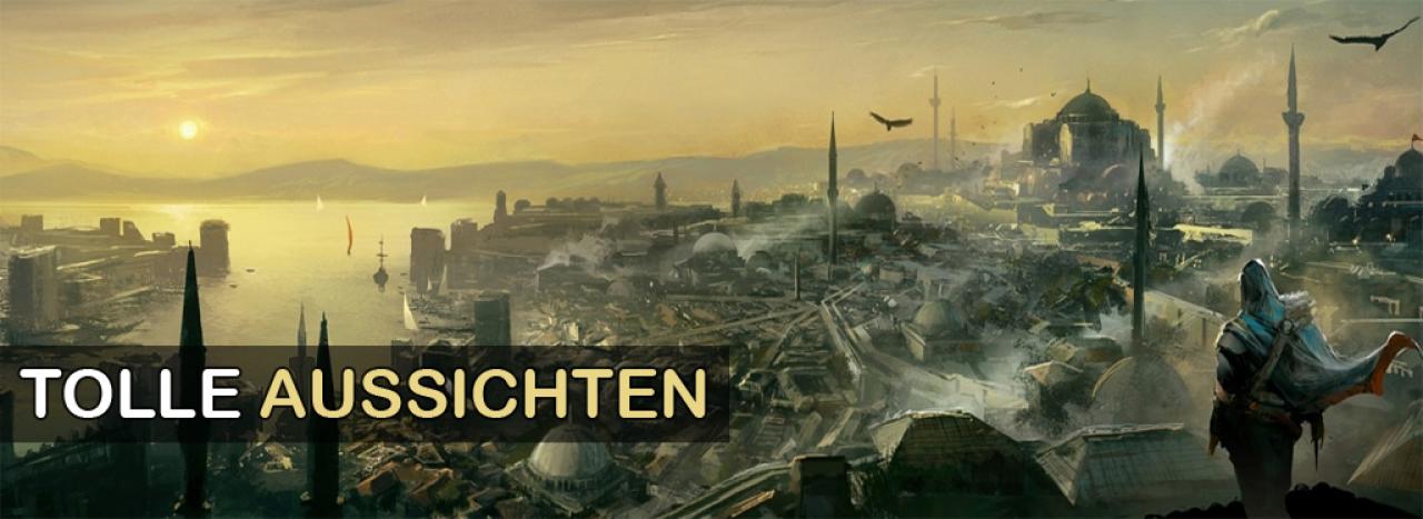 [12/10/2011] Die wunderschöne Aussicht auf die Stadt verschlägt uns glatt die Sprache. Das Artwork stammt aus Ubisofts Assassin's Creed: Brotherhood.