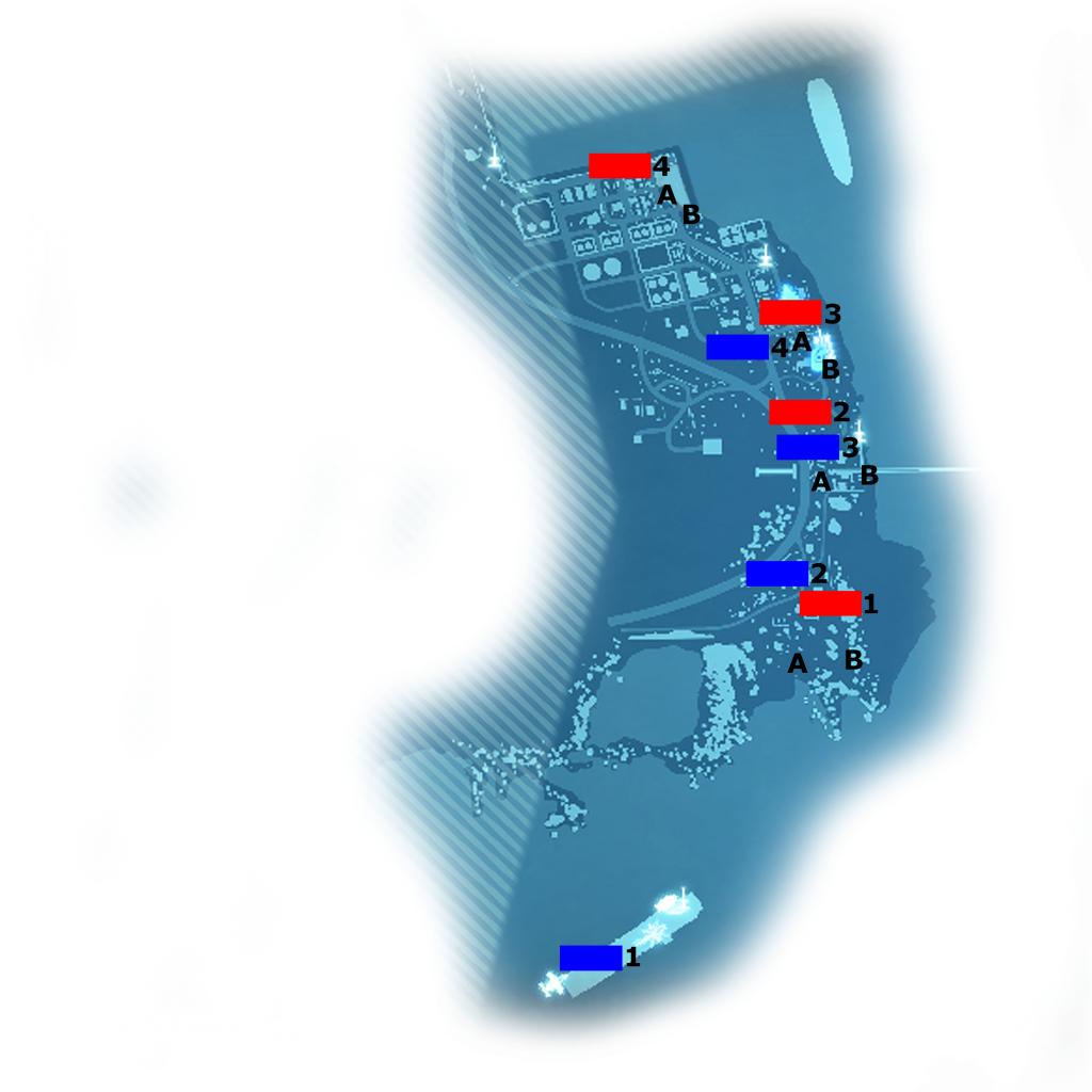 [24/11/2011] Battlefield 3 Multiplayer-Tipps: Rush auf Kharg Island. In der Grafik starten die Angreifer unten und kämpfen sich nach oben. Wie zuvor sind die 