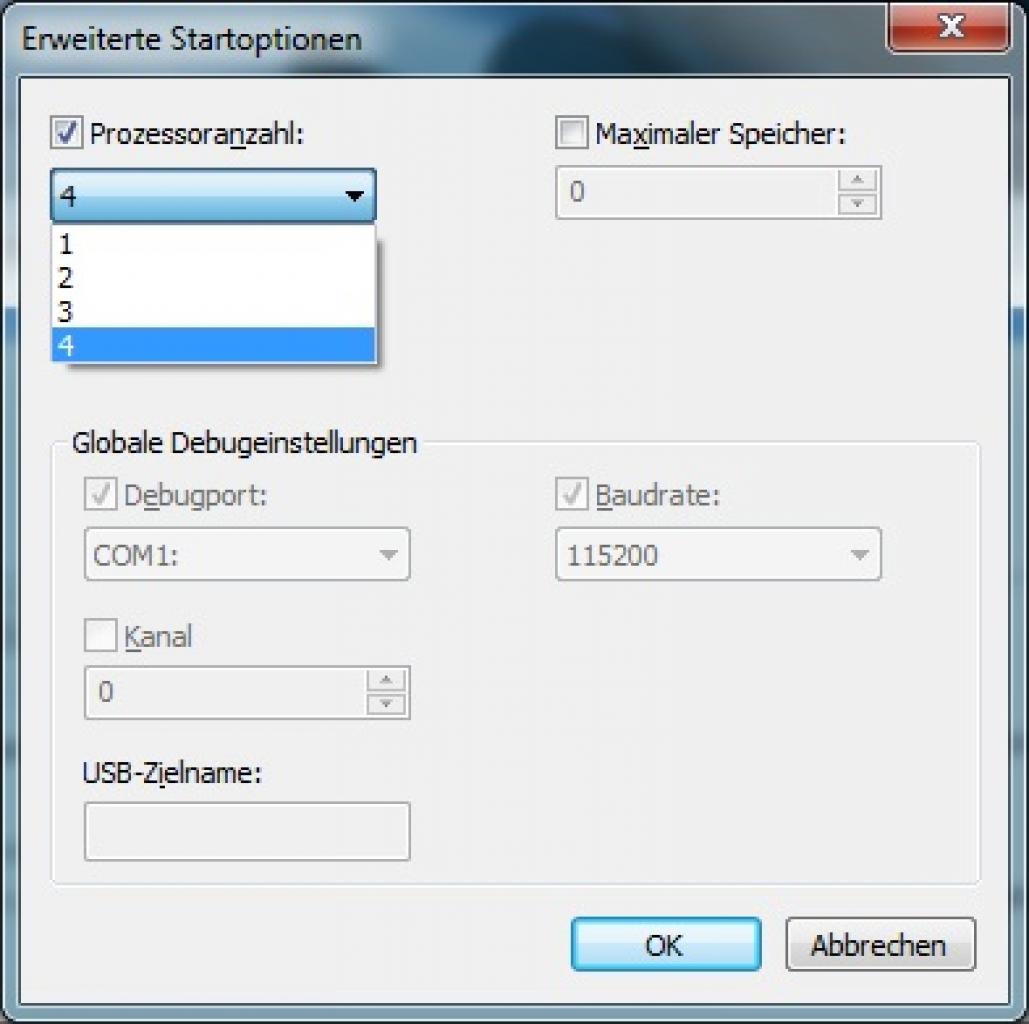 [17/11/2011] Auswahl der gewünschten Prozessoranzahl.