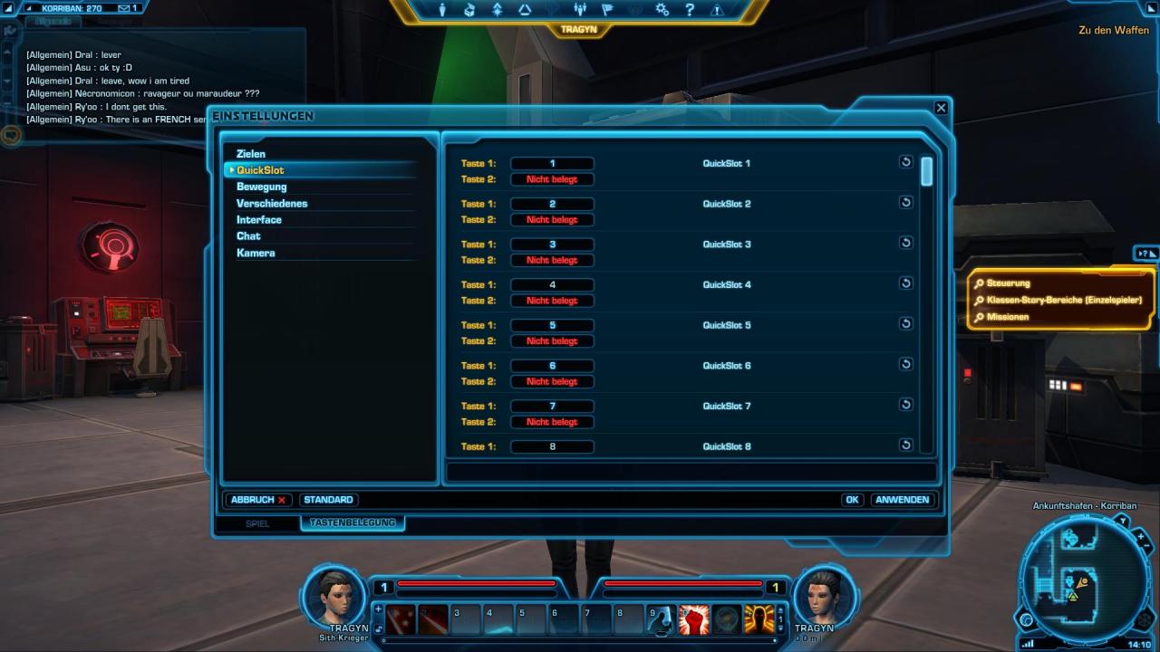 [24/11/2011] Quickslot: Hier legt Ihr die Tastaturbelegung fest, die Eure QuickSlots (Action-Button) betreffen.