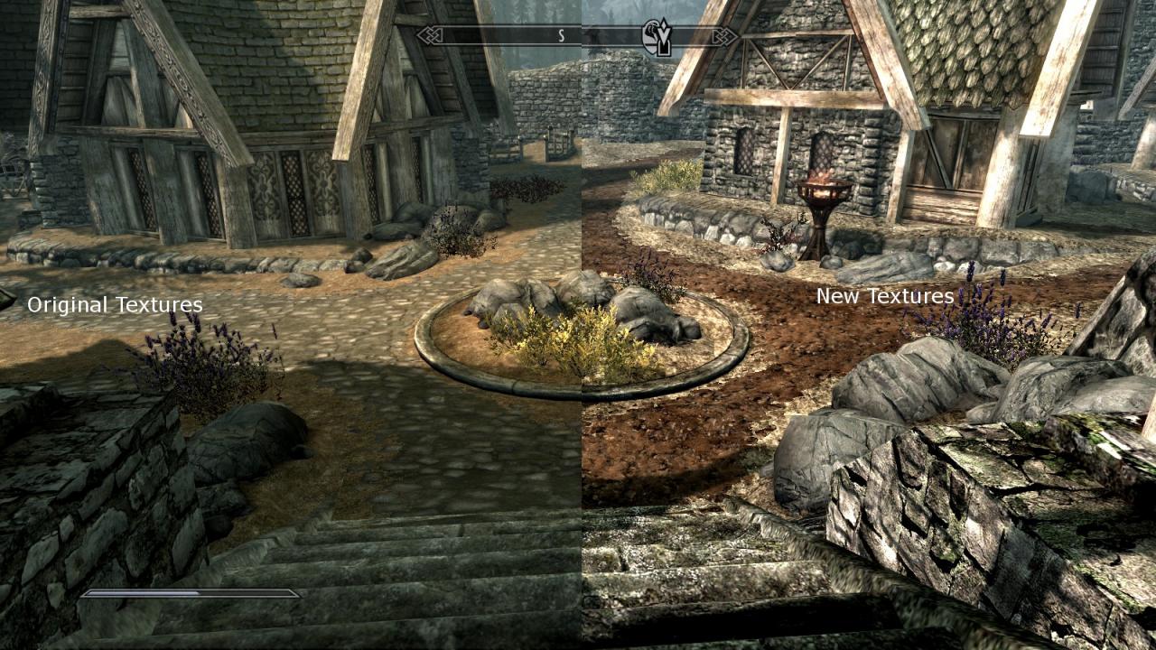 [17/11/2011] Links das Original, rechts die Mod. Weißlauf verändert sich dan Tabookies Whiterun Textures.