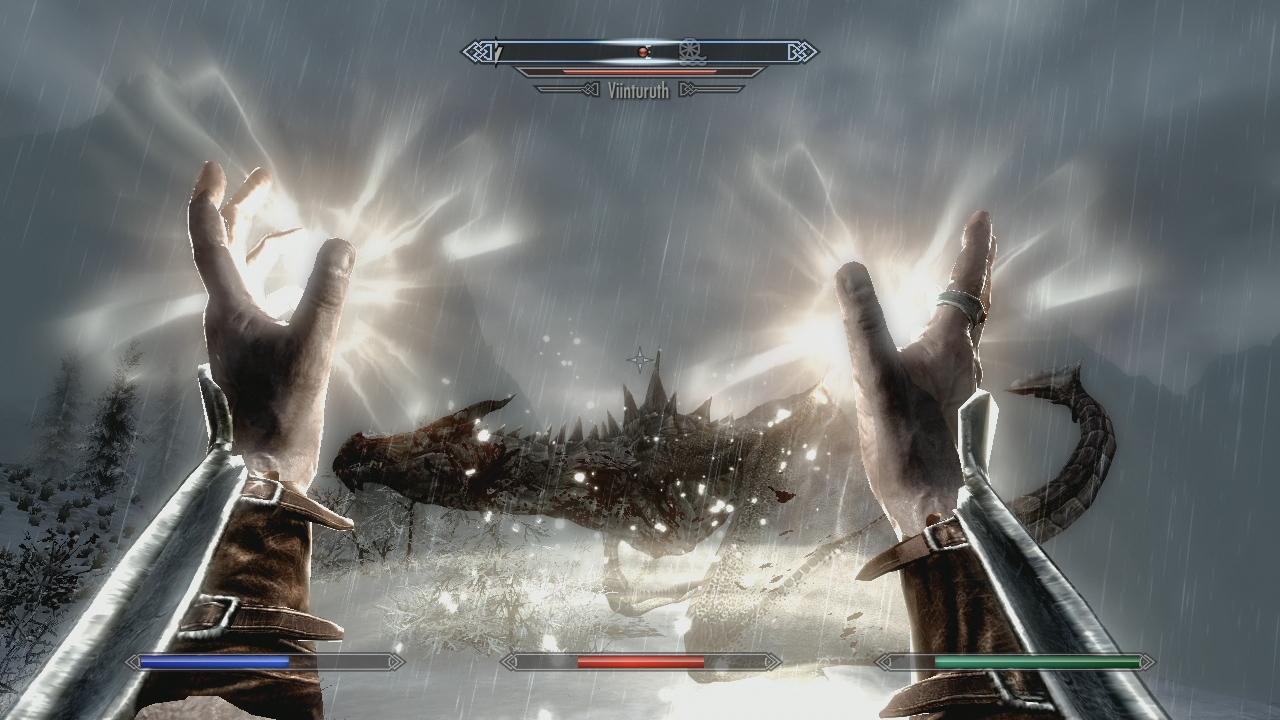 [10/11/2011] Magie lässt sich nun auch beidhändig benutzen, dadurch wird der Effekt des Zaubers verstärkt. - Bild stammt aus der Xbox 360-Version von The Elder Scrolls 5: Skyrim.