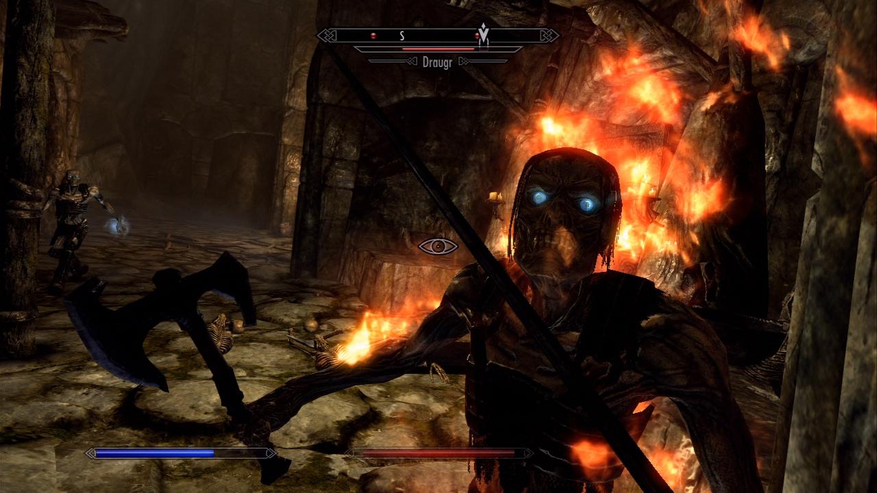 [10/11/2011] Etwas zu oft führen die Quests in Grabhöhlen hinab, wo in der Regel die immergleichen Draugr-Zombies auf den Spieler warten. Da hätten wir uns mehr Abwechslung gewünscht. - Bild stammt aus der Xbox 360-Version von The Elder Scrolls 5: Skyrim.