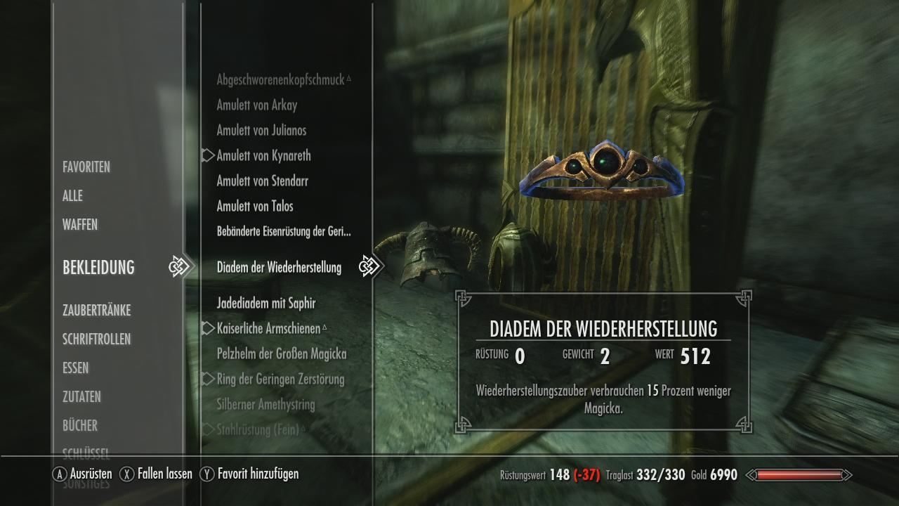 [10/11/2011] Das schlichte Inventar ist in Listenform aufgebaut, lässt aber einige Komfortfunktionen vermissen. - Bild stammt aus der Xbox 360-Version von The Elder Scrolls 5: Skyrim.