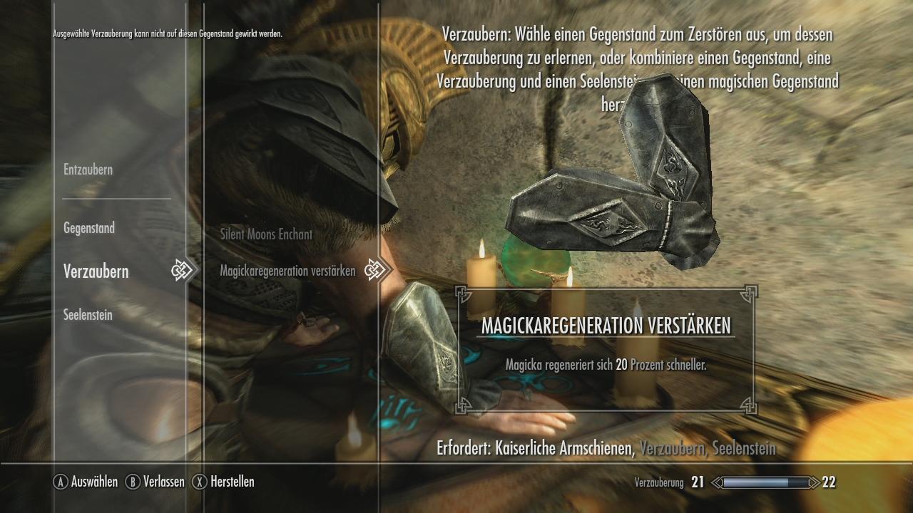 [10/11/2011] Das Verzaubern von Gegenständen ist simpel, effektiv und schnell erledigt, so dass selbst beinharte Krieger und Zaubermuffel nicht darauf verzichten sollten. - Bild stammt aus der Xbox 360-Version von The Elder Scrolls 5: Skyrim.