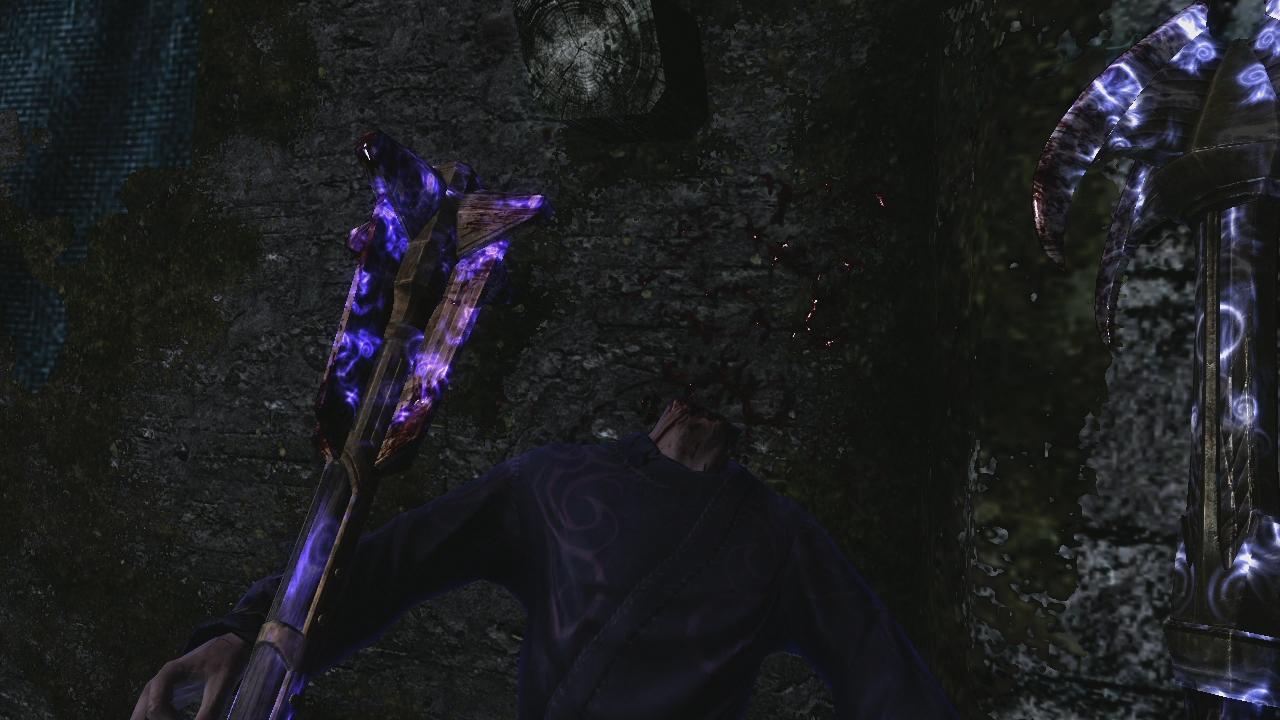 [10/11/2011] Ja, dieser Kopf ist ab. Manche Finishing Moves fallen ganz schön blutig aus. Trotzdem ist Skyrim ungeschnitten und ab 16 Jahren freigegeben. - Bild stammt aus der Xbox 360-Version von The Elder Scrolls 5: Skyrim.