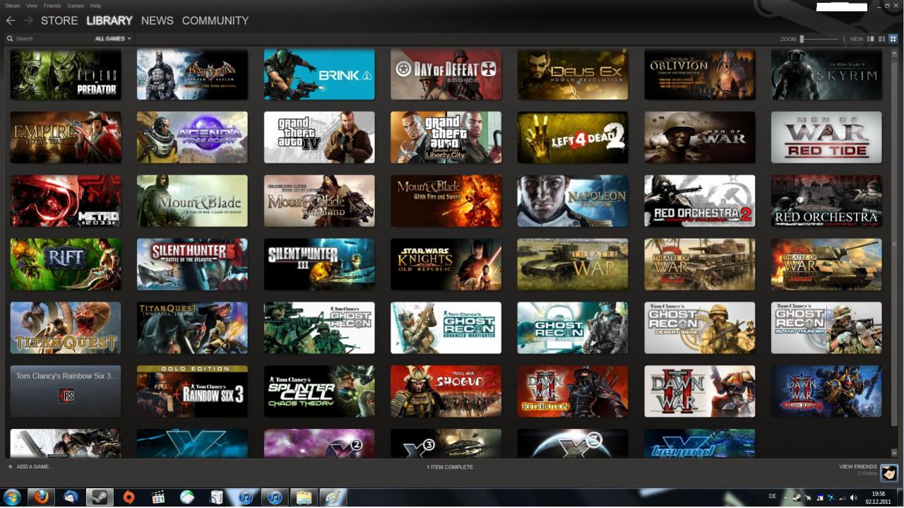 [09/12/2011] Die Käufe der letzten Steam-Sales abarbeiten - Ein fast unmögliches Unterfangen. Sammeln sich doch schon Spiele, die teilweise seit dem vorletzten Summer-Sale oder noch länger auf der Festplatte schlummern. Wird Zeit, diese endlich in Angriff zu nehmen, bevor wir ständig Neuerscheinungen kaufen und die Schnäppchen weiter liegen lassen.