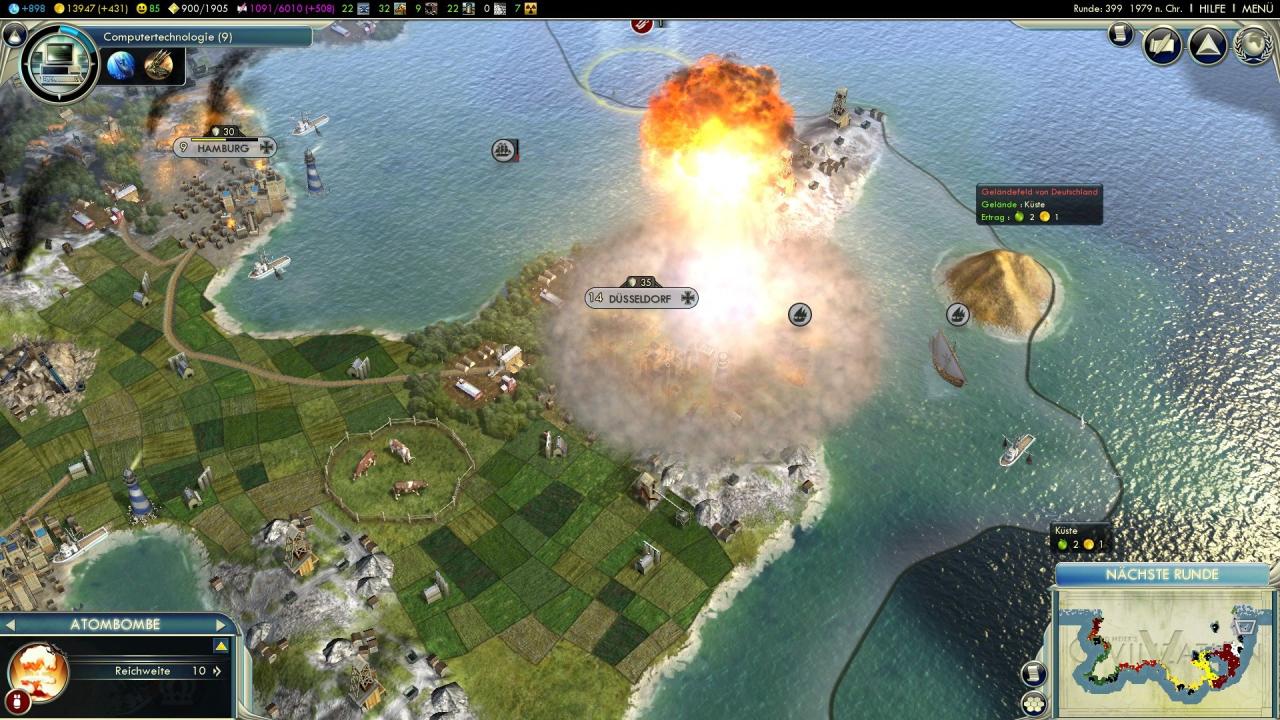 [07/12/2011] Civilization 5: Wie auch schon in den Vorgängern kann man in Civ 5 zahllose Stunden im Einzelspiele-Modus zubringen. Diplomatische Verhandlungen, Städtebau und Kriegsführung - wer sein Reich optimal verwalten will, muss sich Zeit nehmen.