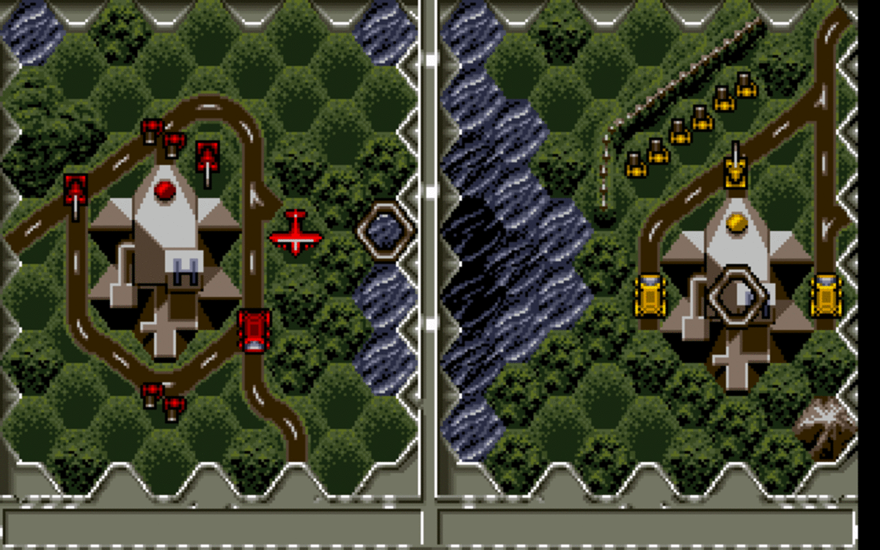 [21/01/2012] Eine Besonderheit der Serienanfänge: Sowohl Battle Isle 1 (siehe Screenshot) als auch Historyline 1914-1918 werden stets im Splitscreen gespielt - jede Partei steuert ihre Einheiten auf einer Bildhälfte.