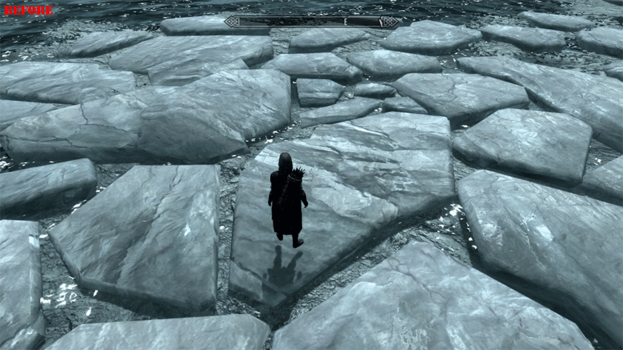 [16/01/2012] Anhand dieses Bildes könnt ihr die Unterschiede direkt erkennen. Das Skyrim-Eis wirkt nun deutlich besser.