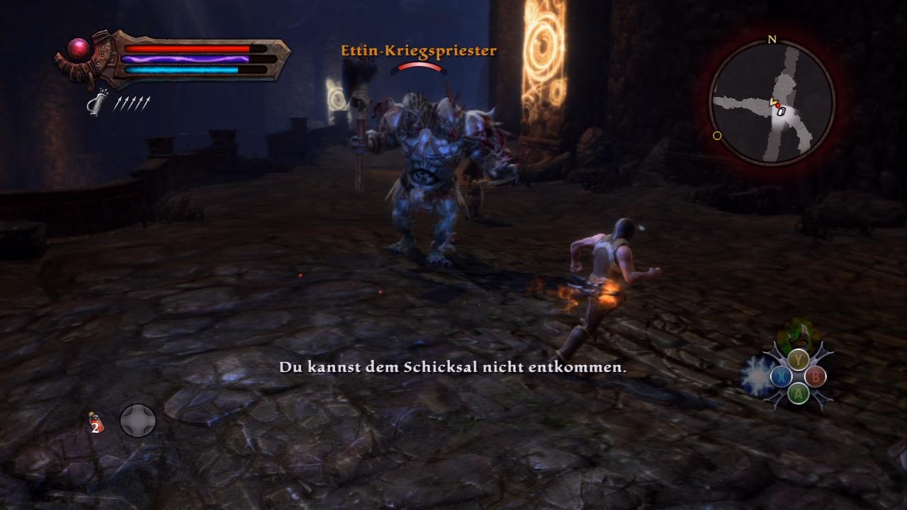 [10/02/2012] Kingdoms of Amalur: Reckoning-Komplettlösung - Der Ettin-Kriegspriester ist äußerst verwundbar, wenn man ihn von hinten attackiert.