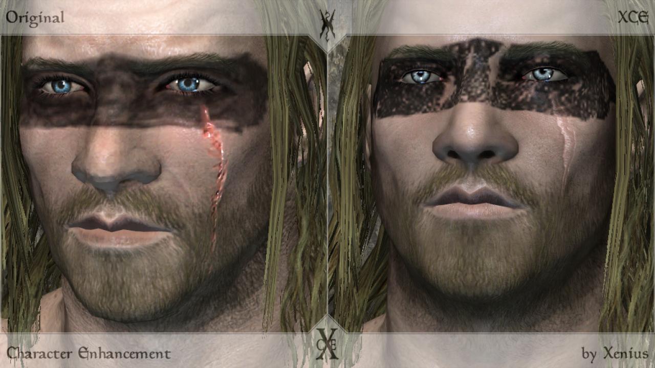 [01/02/2012] Die Unterschiede sind teilweise gravierend. Rechts das Gesicht mit, links ohne Skyrim-Mod.