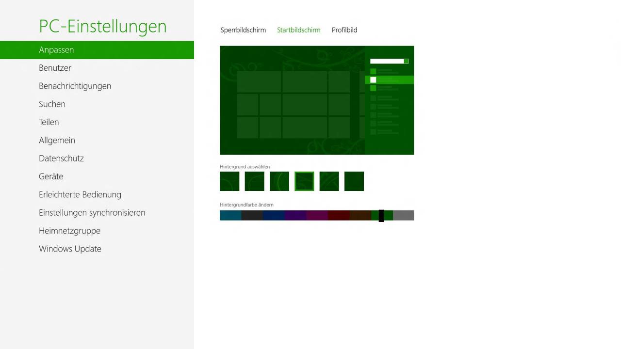 [16/03/2012] Der Hauptbildschirm für die wichtigsten Einstellungen von Windows 8