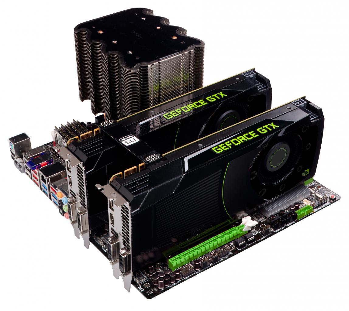 [22/03/2012] So sieht ein SLI-Gespann auf einem Mainboard aus, wenn man das PC-Gehäuse weglassen würde