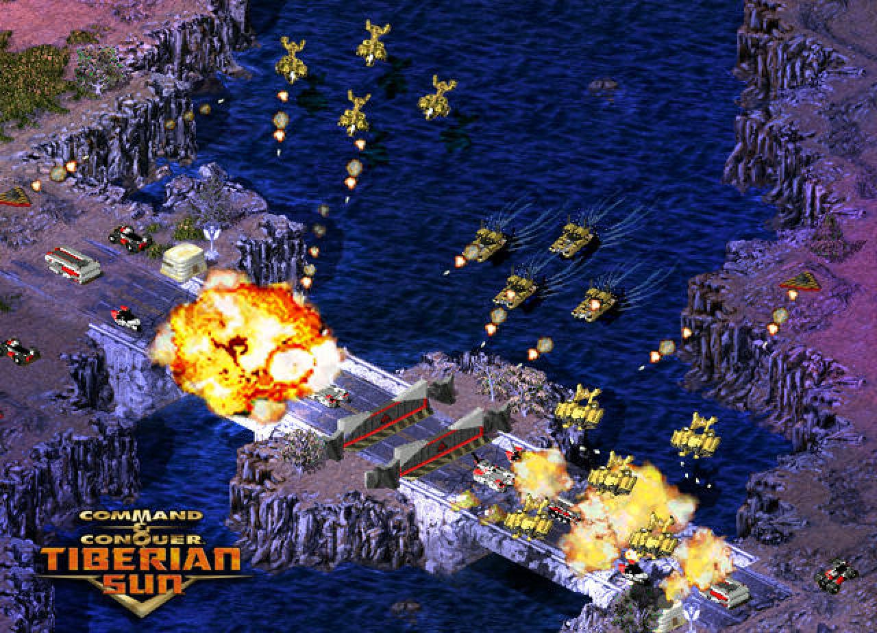[05/04/2012] Command & Conquer: Operation Tiberian Sun war das erste C&C unter EA-Regie. So gut wie auf diesem Screenshot sah das fertige Spiel übrigens nicht aus. Die Explosionseffekte oder die Spuren hinter den Fahrzeugen gab es nicht, obwohl EA es mit diesem Screenshots quasi versprach.