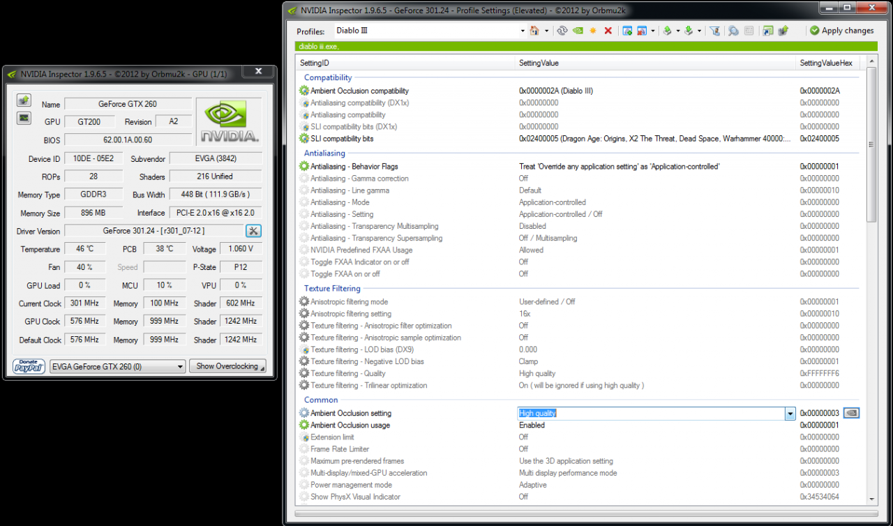 [16/05/2012] Ähnliches gilt für Ambient Occlusion (AO), das Sie im Geforce-Treiber oder Nvidia Inspector aktivieren und damit einige Spiele - etwa Diablo 3, Skyrim, WoW oder Call of Duty Modern Warfare - aufhübschen können. Obacht, AO kostet im Q- und HQ-Modus viele Fps.