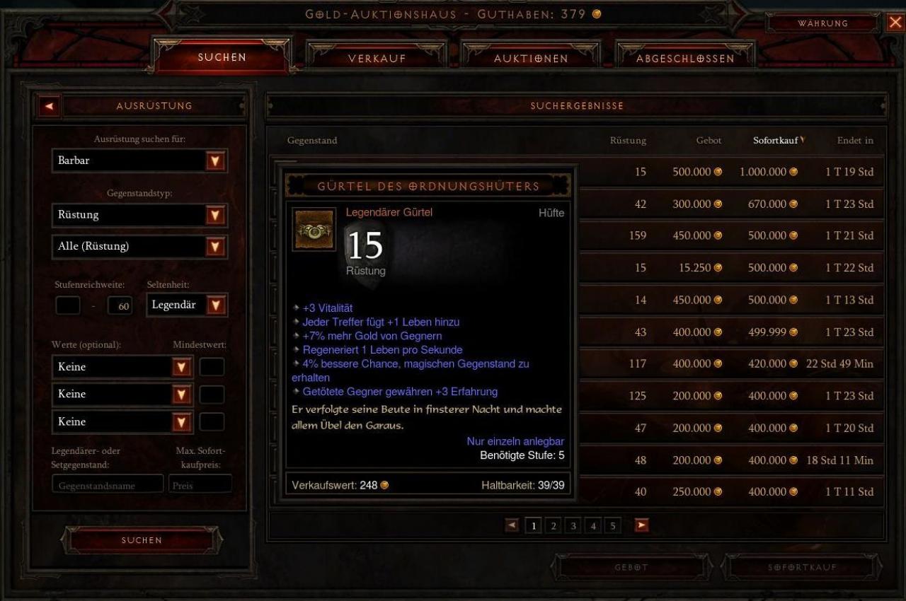 [12/06/2012] Vor allem legendäre Items und Set-Gegenstände droppten anfangs nur selten - viele Spieler gewöhnten sich schnell daran, solche Items lieber im Auktionshaus zu kaufen.
