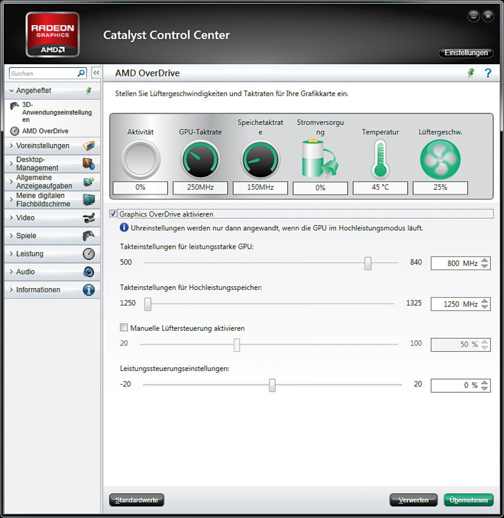 [16/07/2012] Stromsparen per AMD Powertune oder Nvidia Power Target: Gehen Sie bei einer Radeon HD 7000 oder Geforce GTX 680/670/690 unter das 100-Prozent-Budget, taktet sich die Grafikkarte herunter und schont die Stromrechnung (unter 100 Watt Verbrauch mit High-End möglich).