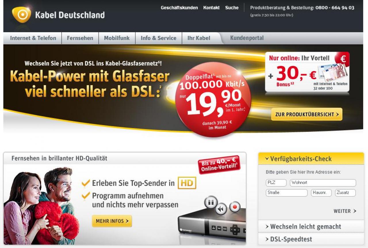 [27/08/2012] Eines der Angebote für Kabel-Internet