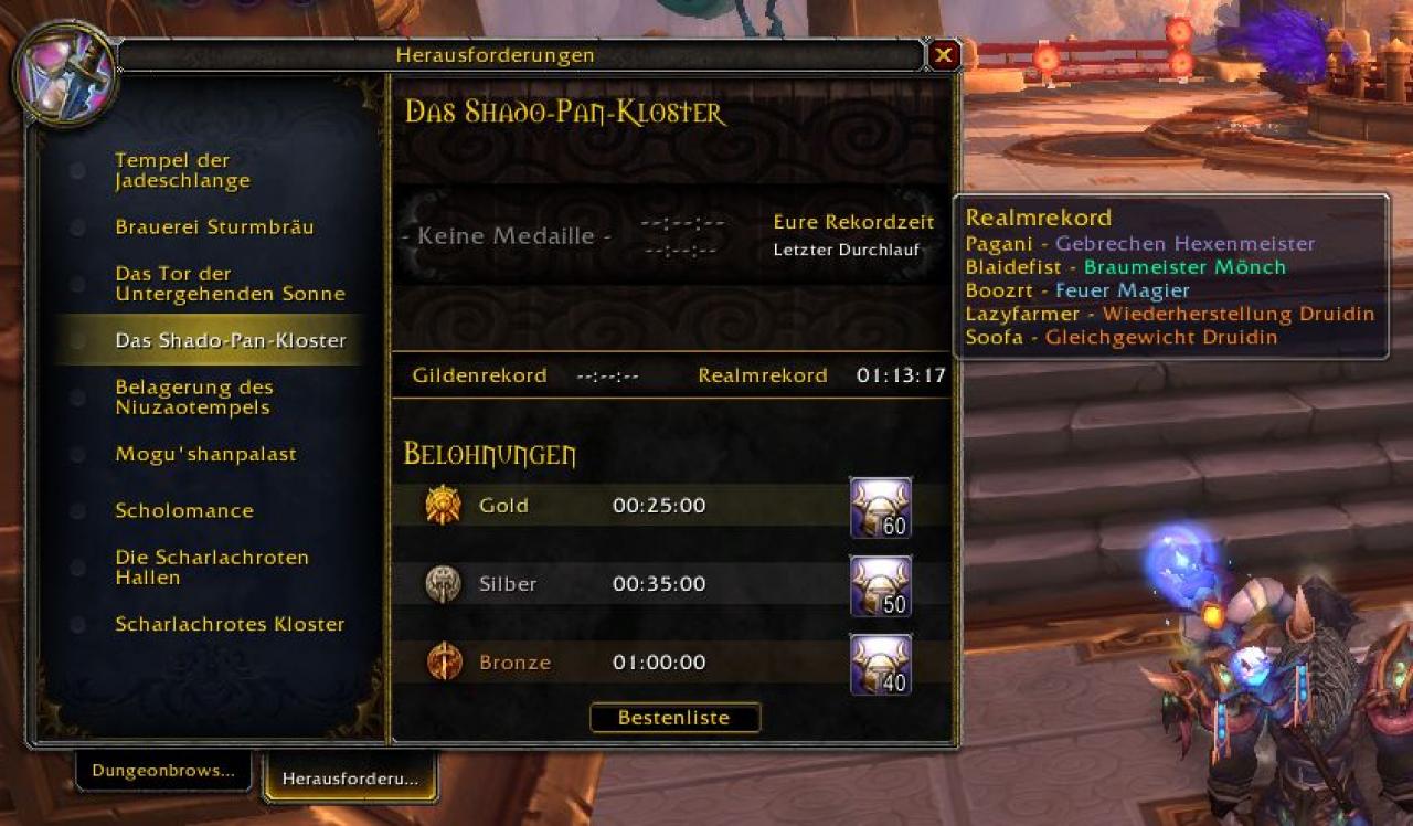[10/08/2012] Die Gruppe, die auf dem Betaserver fürht, besteht beispielsweise aus Druiden, Hexer, Magier und Mönch - und hat die Bronze-Challenge nicht erfüllt.