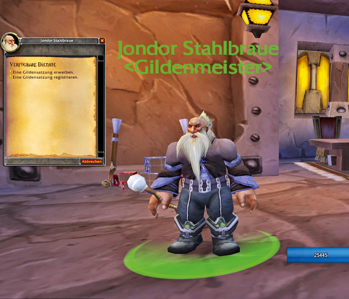 [06/08/2012] Einen Gildenmeister für den Kauf einer Gildensatzung finden Sie in jeder Hauptstadt von World of Warcraft.