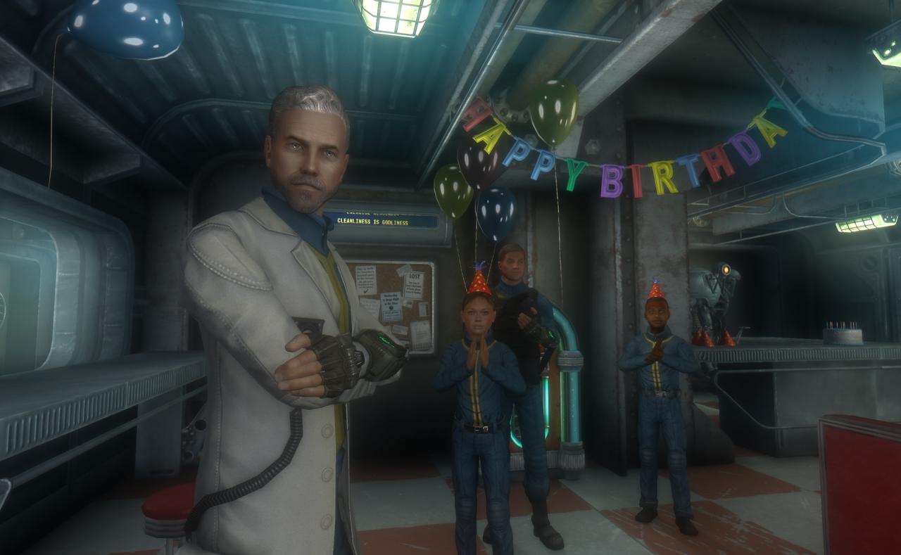 [15/09/2012] Zu Beginn von Fallout 3 bekommen wir den 10. Geburtstag des Helden mit. Hier bekommt ihr einen Pip-Boy 3000 von eurem Vater geschenkt, redet mit den Partygästen und es gibt sogar Kuchen!