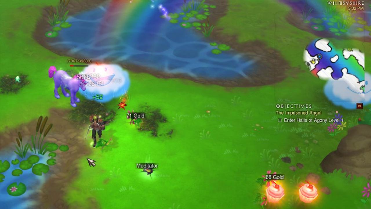 [04/09/2012] Whimsyshire (Diablo 3) - Das quietschbunte Geheimlevel ist Blizzards Antwort auf die Community-Kritik im Bezug auf den Grafikstil von Diablo 3. Lachende Wolken, rosa Ponys und farbenfrohe Regenbögen prägen in Whimsyshire das Landschaftsbild. Um diese Welt zu betreten, müsst ihr zuvor bestimmte Gegenstände gesammelt haben. 