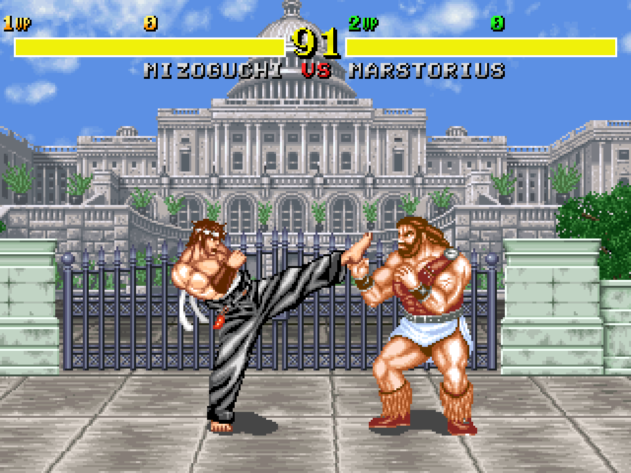 [07/12/2012] Die frühen 90er waren eine Zeit der Videospiel-Klone. Fighter's History war eine mäßige Kopie von Street Fighter 2 und hatte einen Super-Move zu bieten: sich jede Angriffsanimation von Street Fighter 2 unter den Nagel reißen. Auch die Levels und die Charaktere fielen so gut wie identisch aus.